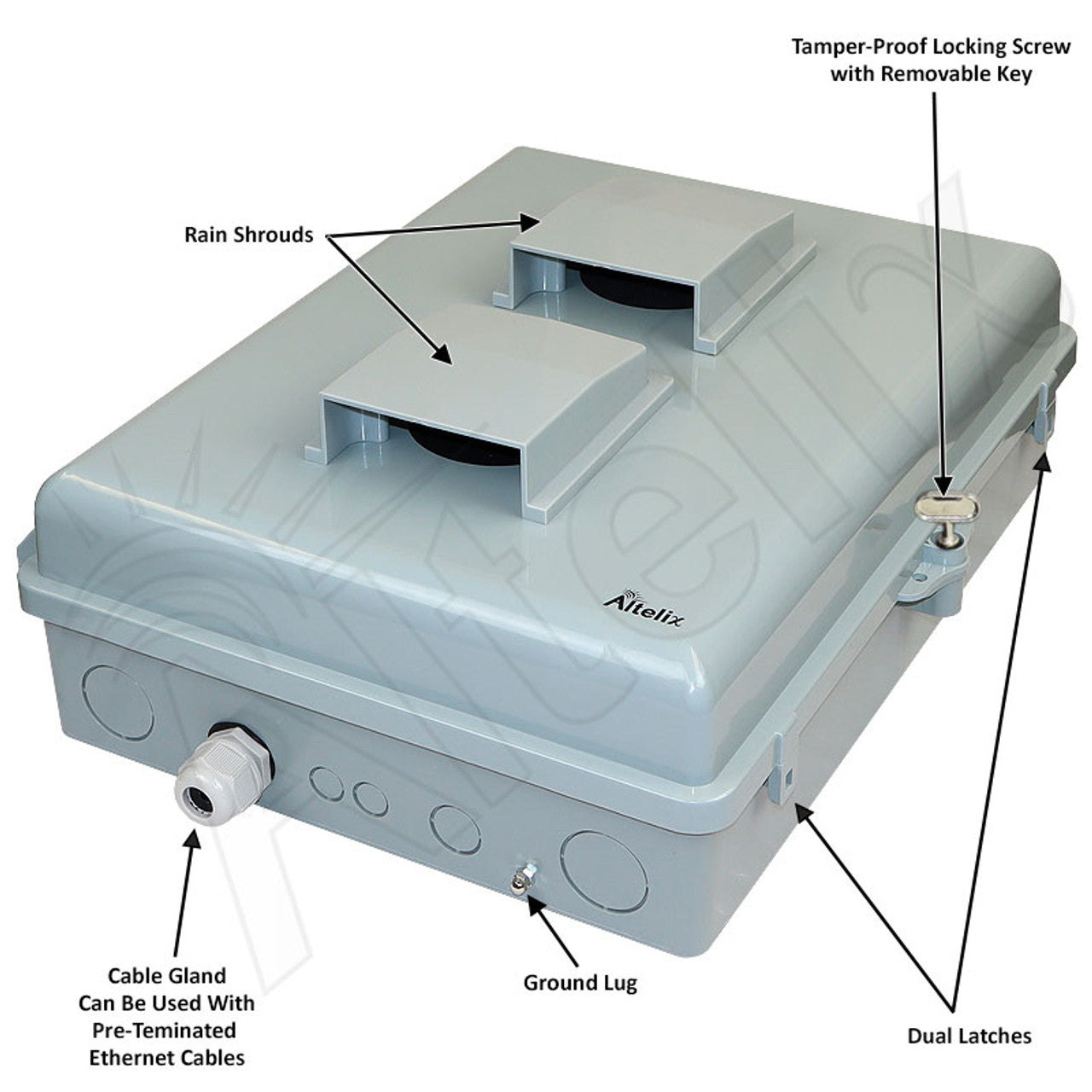 Altelix 17x14x6 PoE Powered Vented Polycarbonate + ABS Weatherproof NEMA Enclosure with DC Cooling Fan & 2-Port PoE Power Splitter