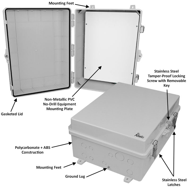 Altelix 17x14x7 Polycarbonate + ABS NEMA 4X RF Transparent Outdoor WiFi Enclosure with No-Drill PVC Equipment Mounting Plate