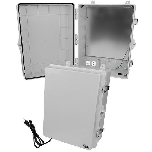 Altelix 17x14x7 Polycarbonate + ABS NEMA 4X Enclosure with Aluminum Equipment Mounting Plate, 120 VAC Outlets & Power Cord