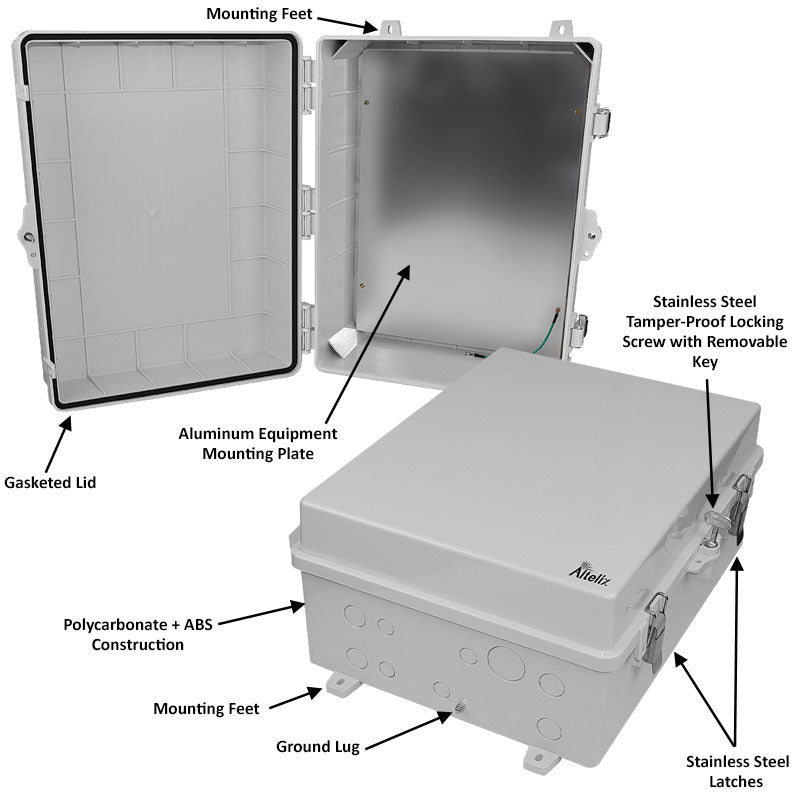 Altelix 17x14x7 Polycarbonate + ABS NEMA 4X Enclosure with Aluminum Equipment Mounting Plate