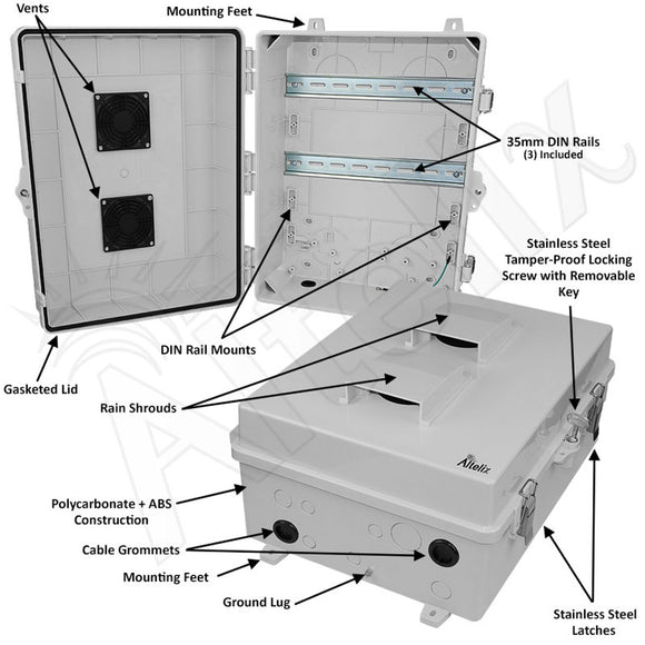 Altelix 17x14x7 Polycarbonate + ABS Vented DIN Rail Enclosure
