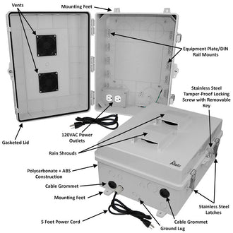 Altelix 17x14x7 Polycarbonate + ABS Vented RF Transparent Outdoor WiFi Enclosure with 120 VAC Outlets & Power Cord - 0