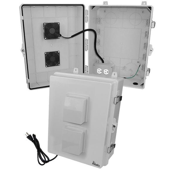 Altelix 17x14x7 Polycarbonate + ABS Vented RF Transparent Outdoor WiFi Enclosure with Cooling Fan, 120 VAC Outlets & Power Cord