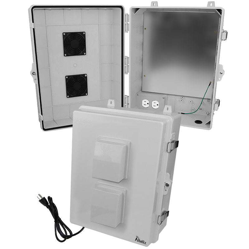 Altelix 17x14x7 Polycarbonate + ABS Vented Enclosure with Aluminum Equipment Mounting Plate, 120 VAC Outlets & Power Cord