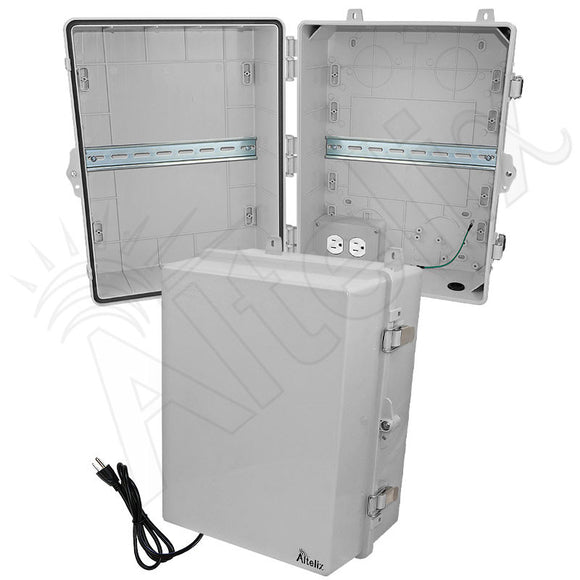 Altelix 17x14x9 Polycarbonate + ABS NEMA 4X DIN Rail Enclosure with 120 VAC Outlets & Power Cord