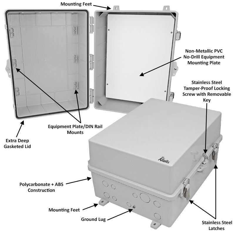 Altelix 17x14x9 Polycarbonate + ABS NEMA 4X RF Transparent Outdoor WiFi Enclosure with No-Drill PVC Equipment Mounting Plate