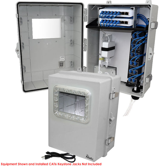 Altelix Network Distribution Enclosure - Polycarbonate + ABS NEMA 4X Weatherproof Enclosure with Viewing Window, 12-Port Blank Patch Panel, 120 VAC Outlets & Power Cord