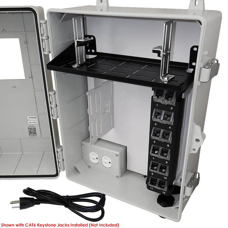 Altelix Network Distribution Enclosure - Polycarbonate + ABS NEMA 4X Weatherproof Enclosure with Viewing Window, 12-Port Blank Patch Panel, 120 VAC Outlets & Power Cord
