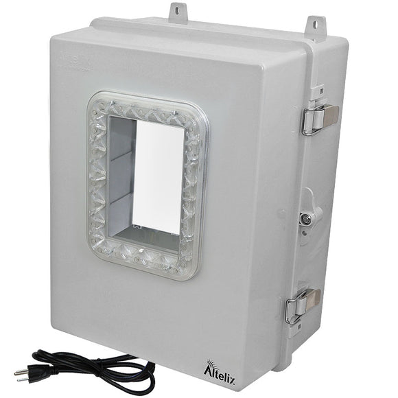 Altelix Windowed 120VAC Enclosure - 12x9x7 Polycarbonate + ABS NEMA 4X Enclosure with Window, PVC Non-Metallic Equipment Mounting Plate, 120VAC Outlets & Power Cord