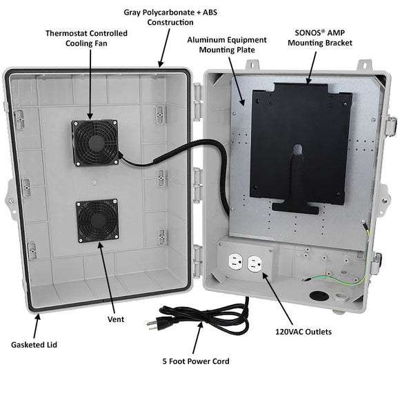 Altelix Weatherproof Enclosure for SONOS® AMP with 120 VAC Outlets and Power Cord