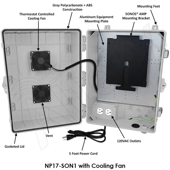 Altelix Weatherproof Enclosure for SONOS® AMP with 120 VAC Outlets and Power Cord