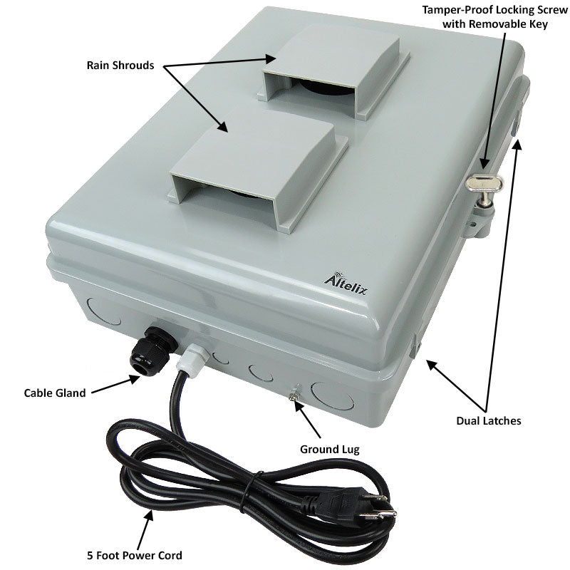 Altelix Weatherproof Enclosure with Cooling Fan, 120VAC Outlets and Power Cord for Wyebot® WIS4200 Access Point