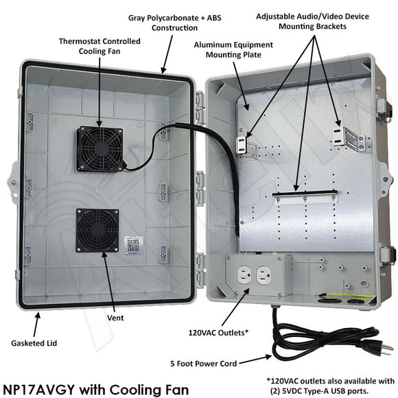 Altelix Weatherproof Audio Video Enclosure with Universal Equipment Mounting and 120 VAC Outlets