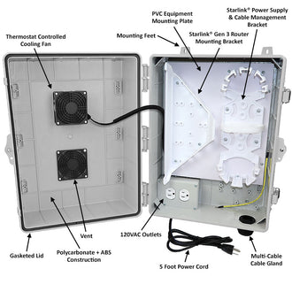 Altelix Fan Cooled Weatherproof Starlink® Gen 3 Enclosure with with 120 VAC Outlets and Power Cord - 0