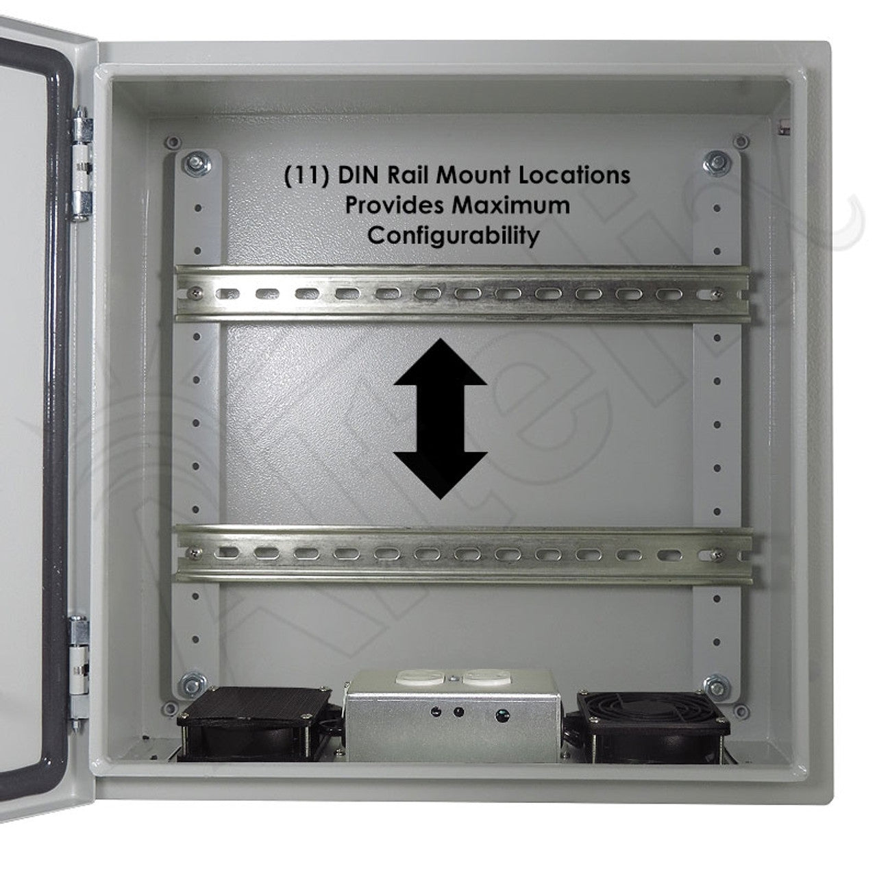 Altelix 16x16x8 Industrial DIN Rail Steel Weatherproof NEMA Enclosure with Dual Cooling Fans, 120 VAC Outlets and Power Cord