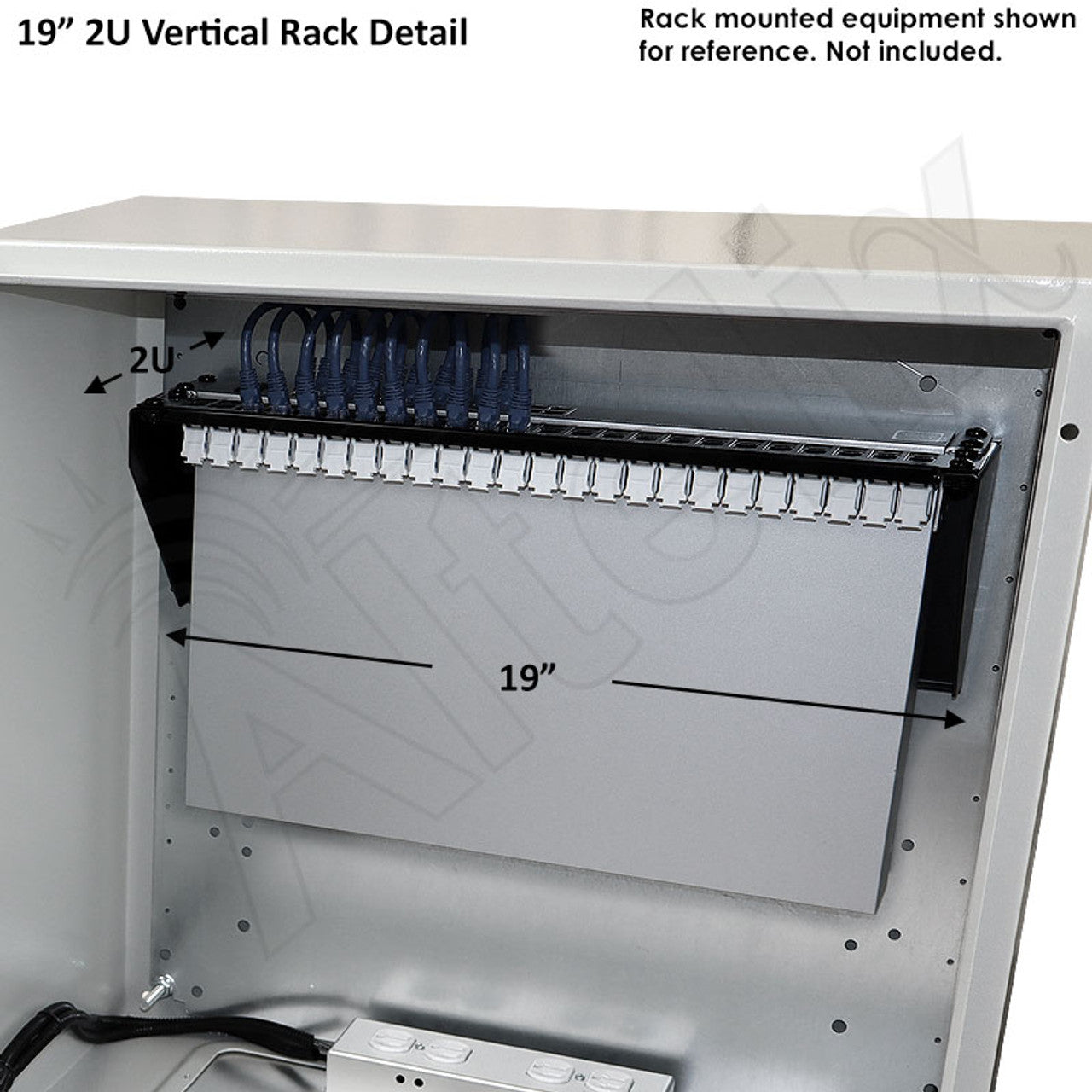 Altelix 24x24x12 19" Wide 2U Vertical Rack Steel Weatherproof NEMA Enclosure with Dual Door Mounted Cooling Fans, Dual 120 VAC Duplex Outlets and Power Cord