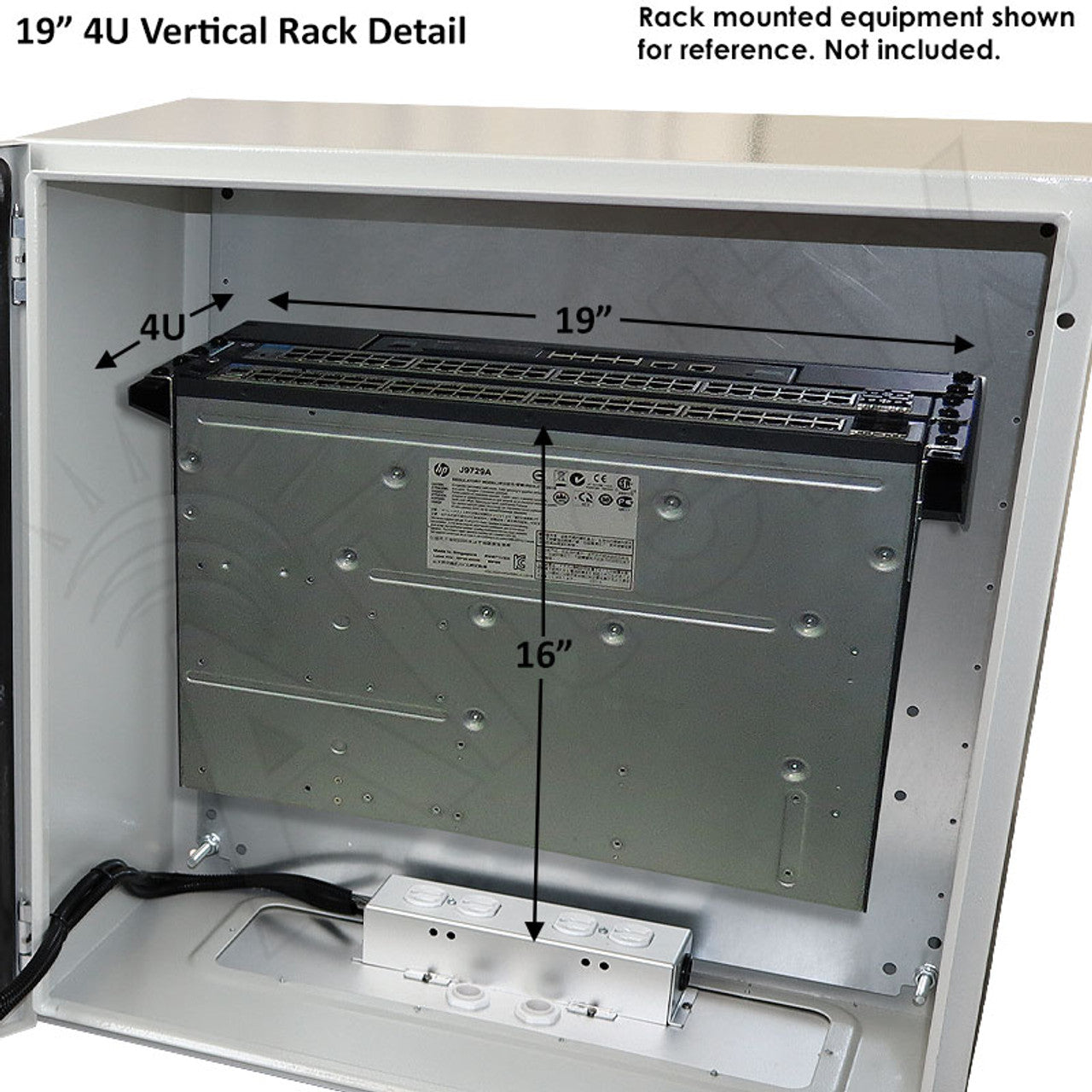 Altelix 24x24x12 19" Wide 4U Vertical Rack Steel Weatherproof NEMA Enclosure with Dual Door Mounted Cooling Fans, Dual 120 VAC Duplex Outlets and Power Cord