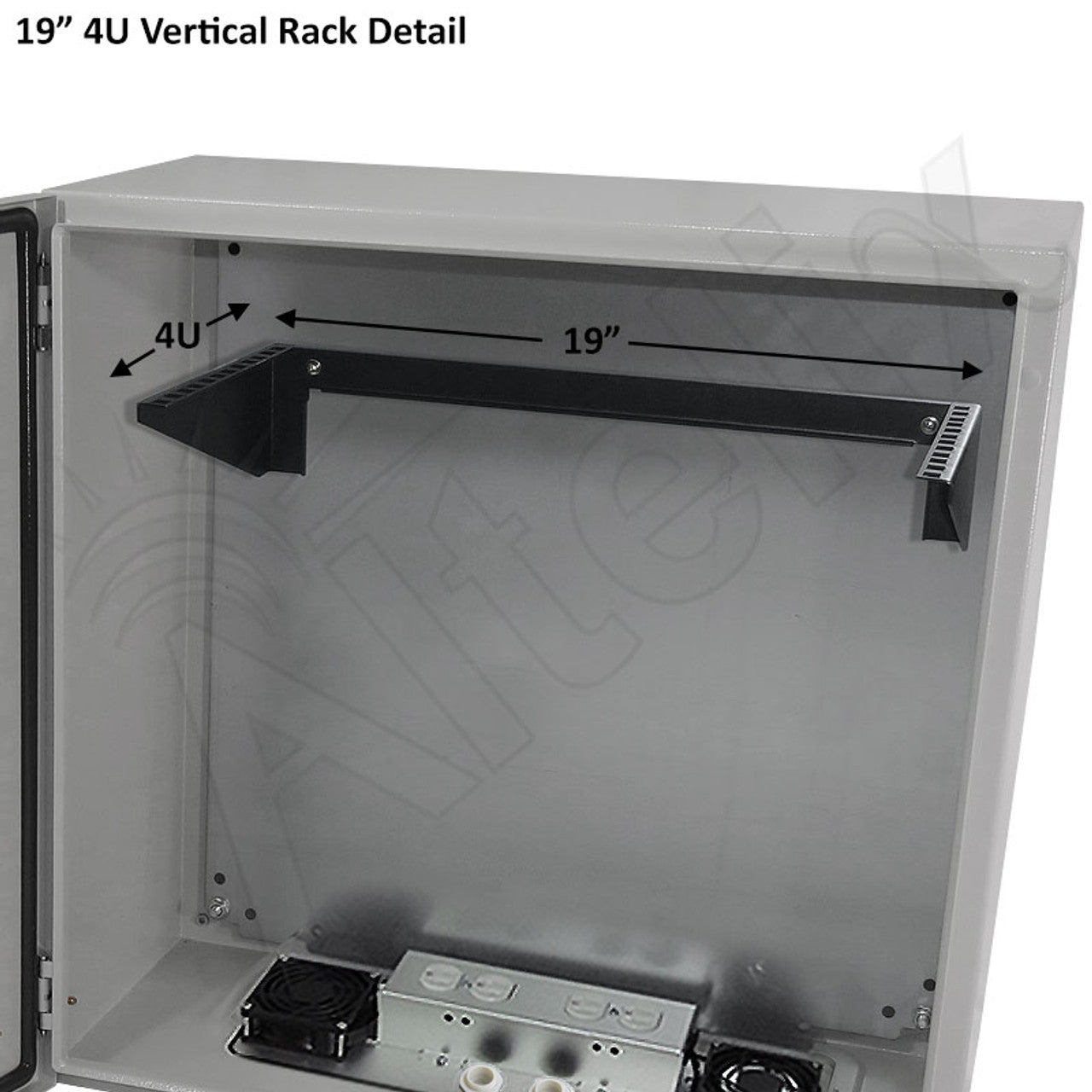 Altelix 24x24x12 19" Wide 4U Vertical Rack Steel Weatherproof NEMA Enclosure with Dual Cooling Fans, Dual 120 VAC Duplex Outlets and Power Cord