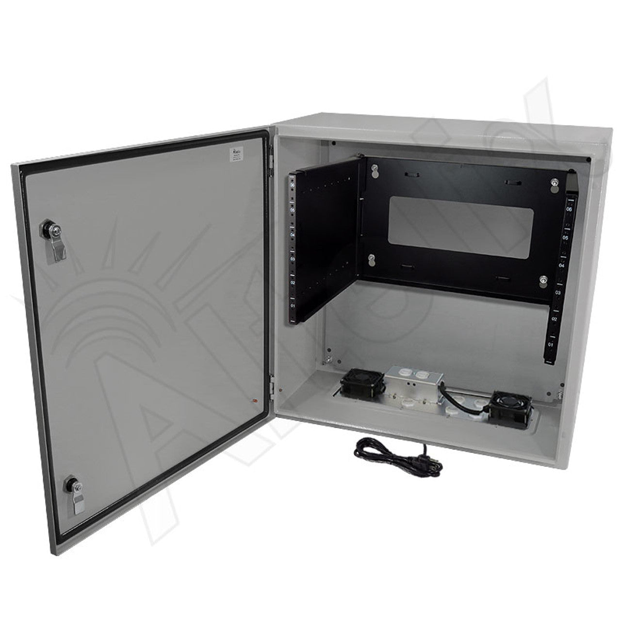 Altelix 24x24x12 19" Wide 6U Rack Steel Weatherproof NEMA Enclosure with Dual Cooling Fans, Single 120 VAC Duplex Outlet and Power Cord