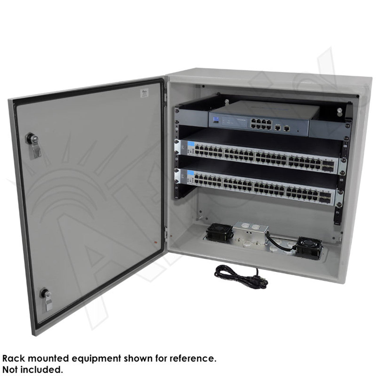 Altelix 24x24x12 19" Wide 6U Rack Steel Weatherproof NEMA Enclosure with Dual Cooling Fans, Single 120 VAC Duplex Outlet and Power Cord