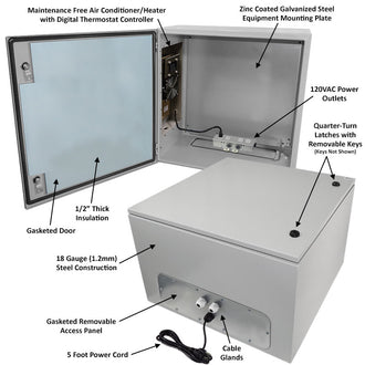 Altelix Air Conditioned Enclosure with Heat - Steel Weatherproof NEMA 4X Rated with 120VAC Power Outlets