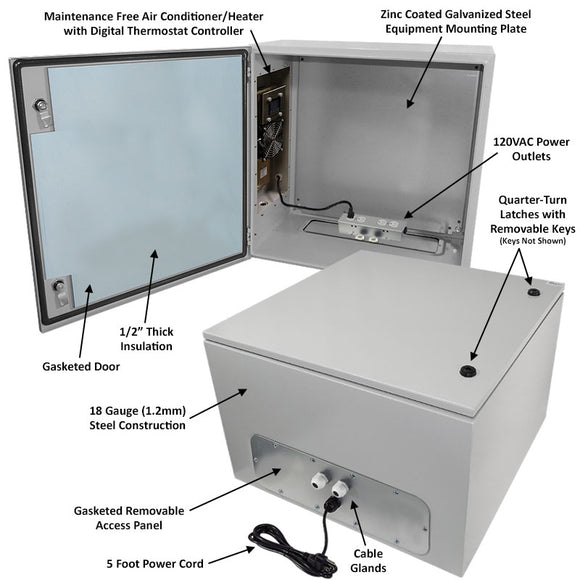 Altelix Air Conditioned Enclosure with Heat - Steel Weatherproof NEMA 4X Rated with 120VAC Power Outlets