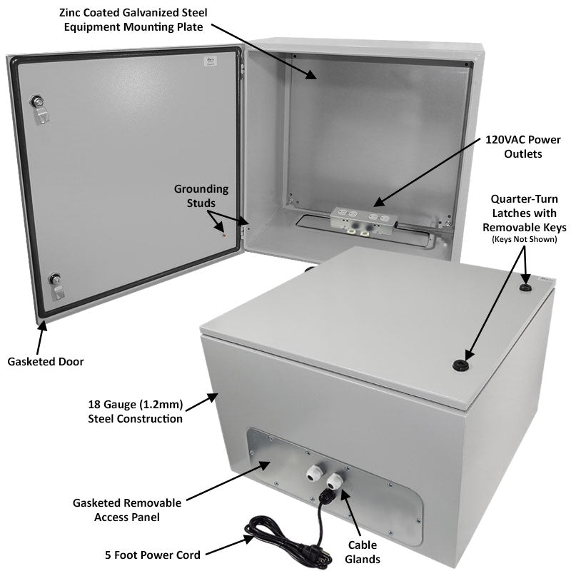 Altelix NEMA 4X Steel Weatherproof Enclosure with 120 VAC Outlets and Power Cord