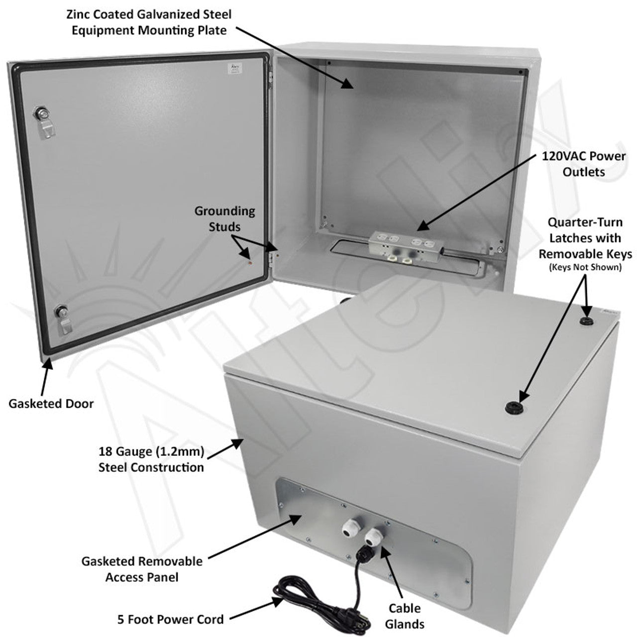 Altelix NEMA 4X Steel Weatherproof Enclosure with 120 VAC Outlets and Power Cord