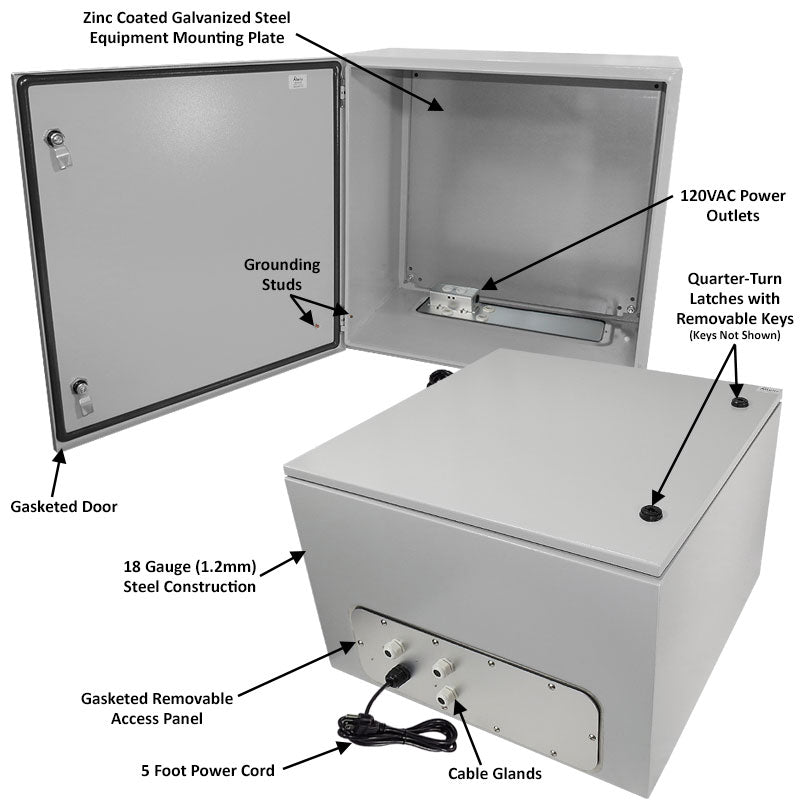 Altelix NEMA 4X Steel Weatherproof Enclosure with Single 120 VAC Duplex Outlet and Power Cord