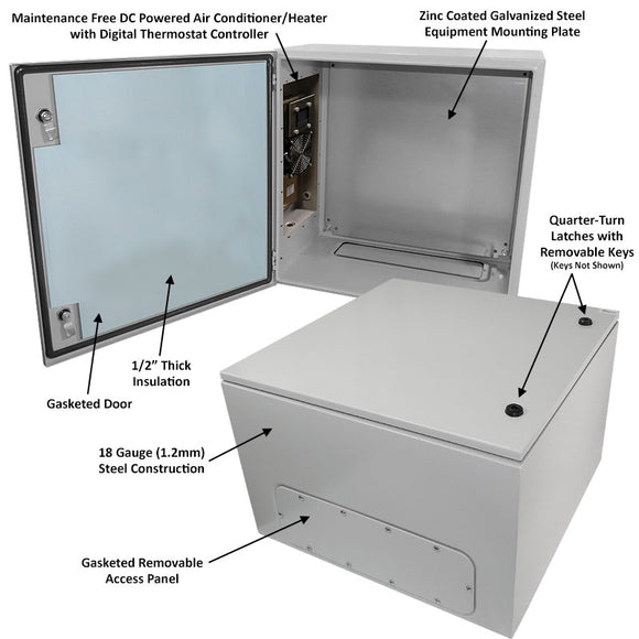 Altelix DC Powered Air Conditioned Enclosure with Heat - 24x24x16 Steel Weatherproof NEMA 4X Rated, 12VDC, 24VDC, 48VDC