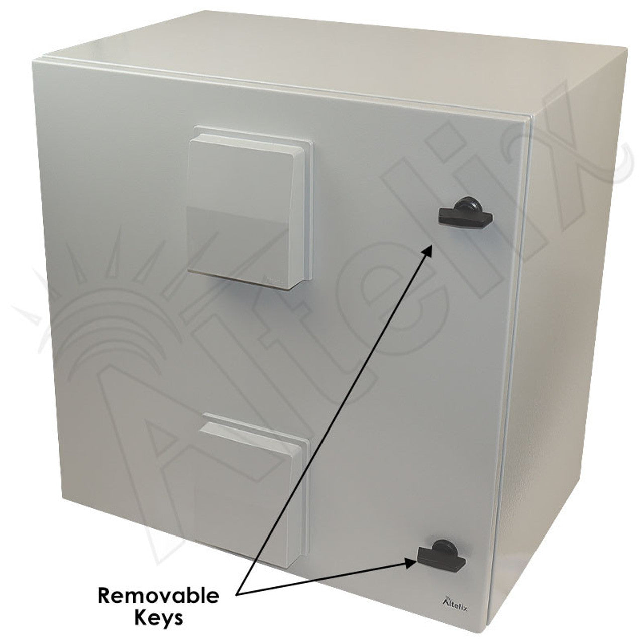 Altelix 24x24x16 Steel Weatherproof NEMA Enclosure with 19" Wide 6U Rack Frame, Dual Door Mounted Cooling Fans, Dual 120 VAC Duplex Outlets and Power Cord