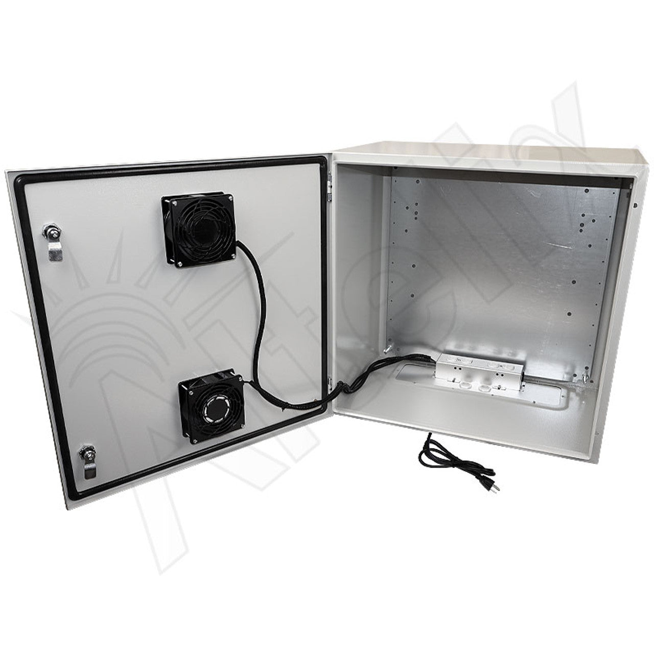 Altelix 24x24x16 Steel Weatherproof NEMA Enclosure with Dual Door Mounted Cooling Fans, Dual 120 VAC Duplex Outlets and Power Cord