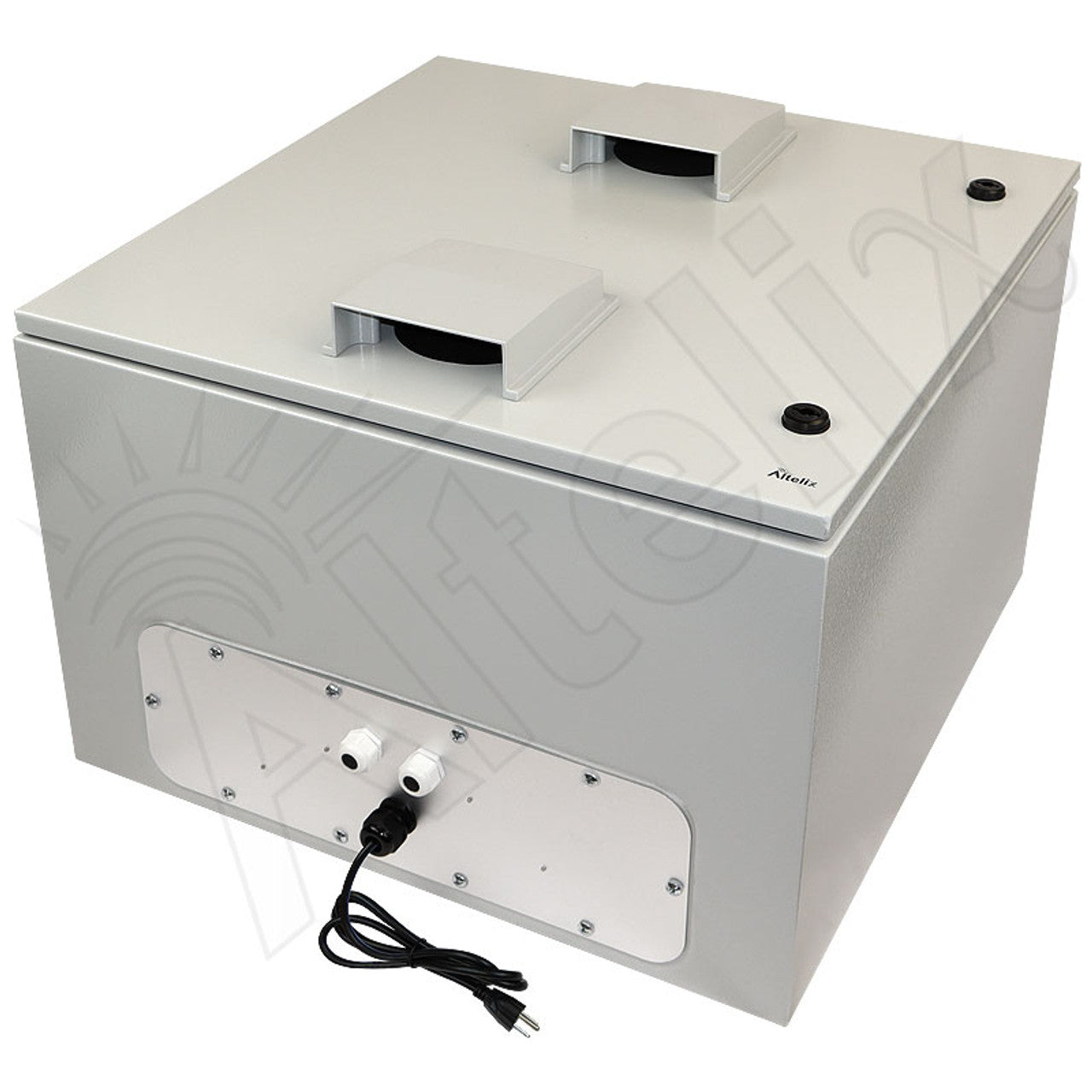 Altelix 24x24x16 Steel Weatherproof NEMA Enclosure with Dual Door Mounted Cooling Fans, Dual 120 VAC Duplex Outlets and Power Cord