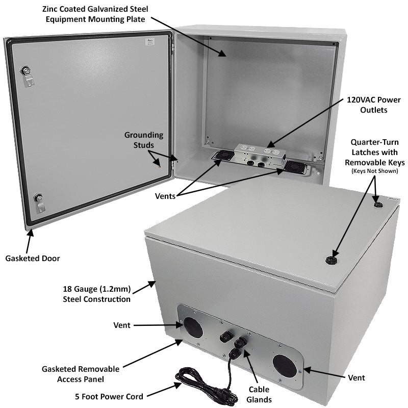 Altelix Steel Weatherproof NEMA Enclosure with Dual 120 VAC Duplex Outlets and Power Cord