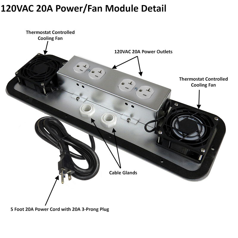 Altelix 120VAC 20A Steel NEMA Enclosure for UPS Power Systems with Heavy Duty 19" Wide Adjustable 8U Rack Frame, 20A Power Outlets, Power Cord & 85°F Turn-On Cooling Fans