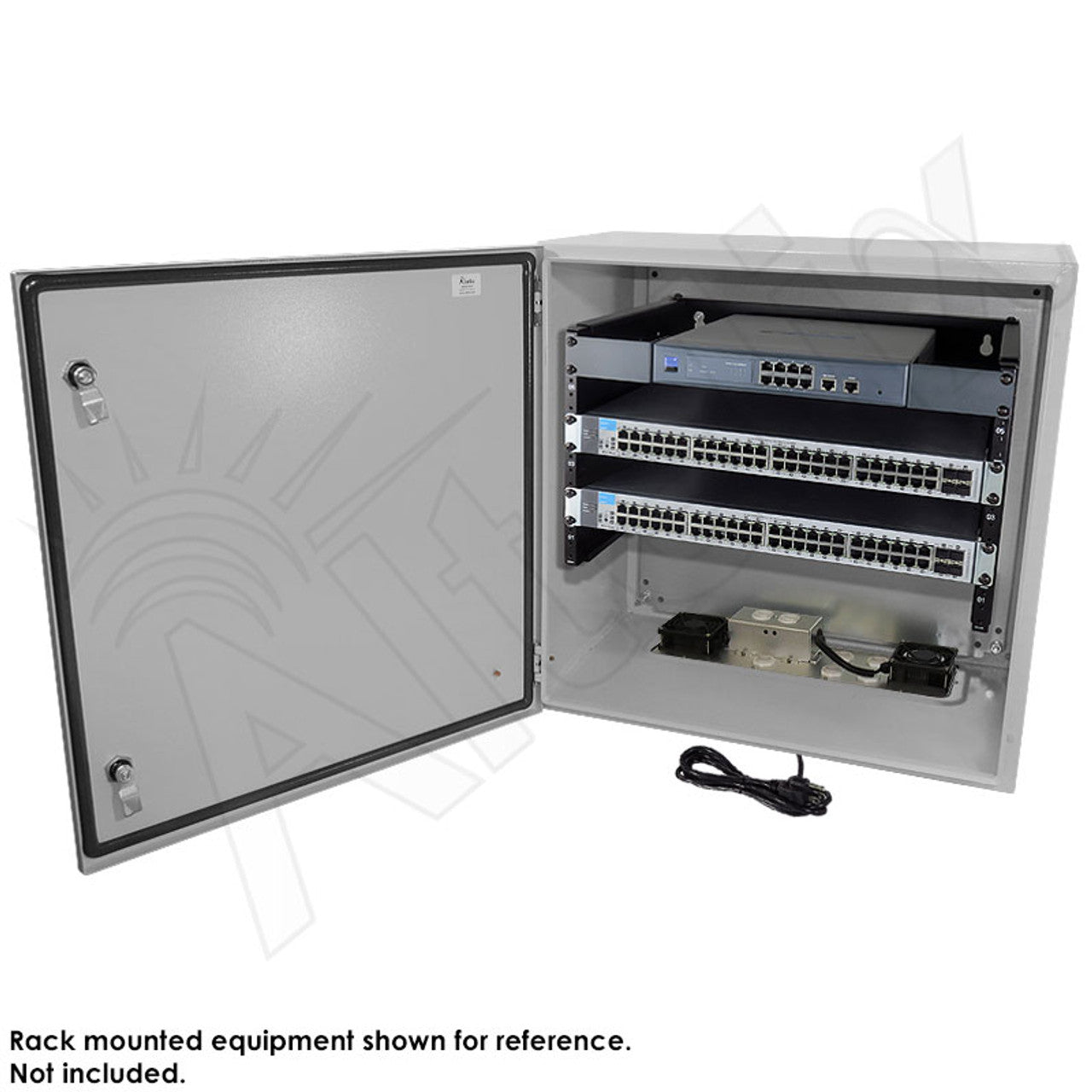 Altelix 24x24x16 19" Wide 6U Rack Steel Weatherproof NEMA Enclosure with Dual Cooling Fans, Single 120 VAC Duplex Outlet and Power Cord