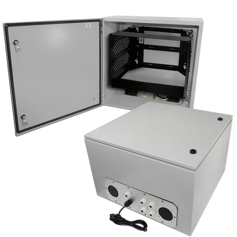 Altelix Weatherproof NEMA Enclosure with Heavy Duty 19" Adjustable 8U Rack Frame, Dual Cooling Fans, Single 120 VAC Duplex Outlet and Power Cord