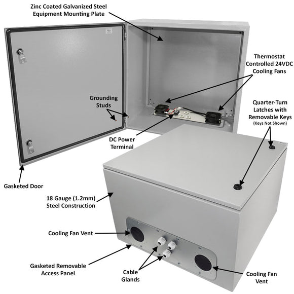 Altelix Steel Weatherproof NEMA Enclosure with Dual 24 VDC Cooling Fans