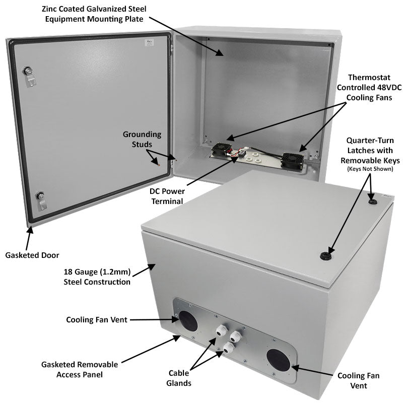 Altelix Steel Weatherproof NEMA Enclosure with Dual 48 VDC Cooling Fans