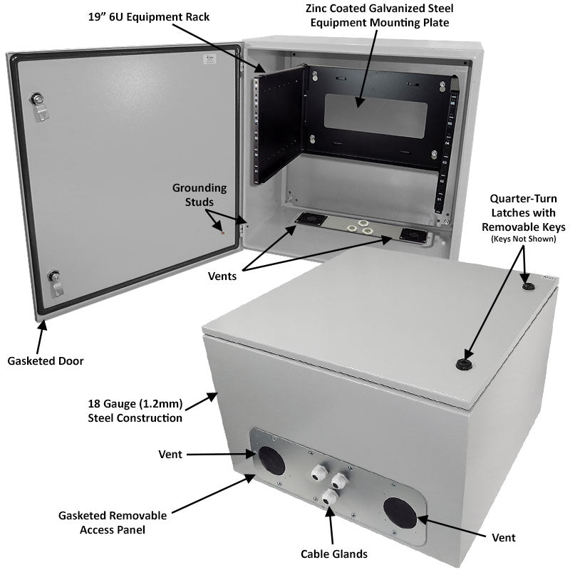 Altelix Vented 19" Wide 6U Rack Steel Weatherproof NEMA Enclosure