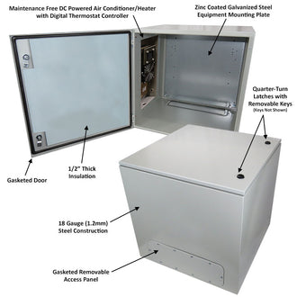 Altelix DC Powered Air Conditioned Enclosure with Heat - 24x24x24 Steel Weatherproof NEMA 4X Rated, 12VDC, 24VDC, 48VDC