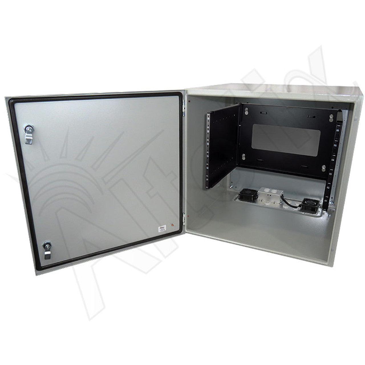 Altelix 24x24x24 19" Wide 6U Rack Steel Weatherproof NEMA Enclosure with Single 120 VAC Duplex Outlet, Power Cord & 85°F Turn-On Cooling Fans