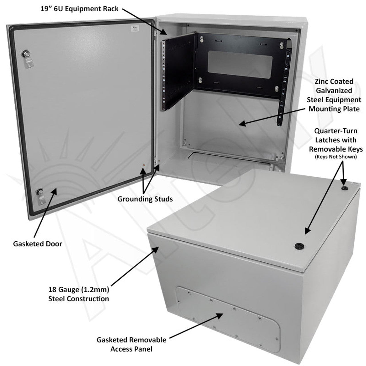 Altelix 19" Wide 6U Rack NEMA 4X Steel Weatherproof Enclosure - 0