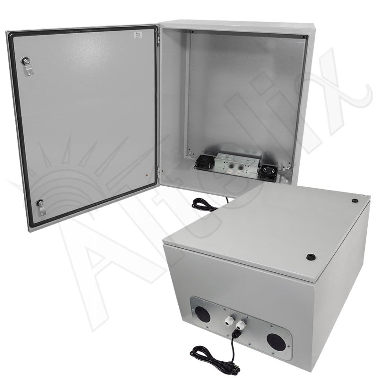 Altelix Steel Weatherproof NEMA Enclosure with 120 VAC Outlets, Power Cord & 85°F Turn-On Cooling Fan