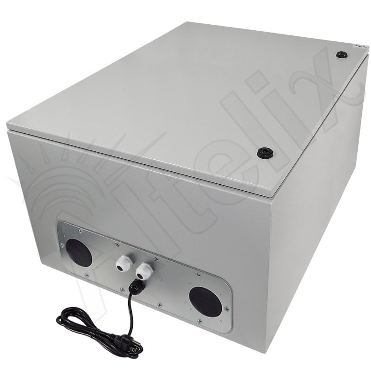 Altelix Steel Weatherproof NEMA Enclosure with 120 VAC Outlets, Power Cord & 85°F Turn-On Cooling Fan