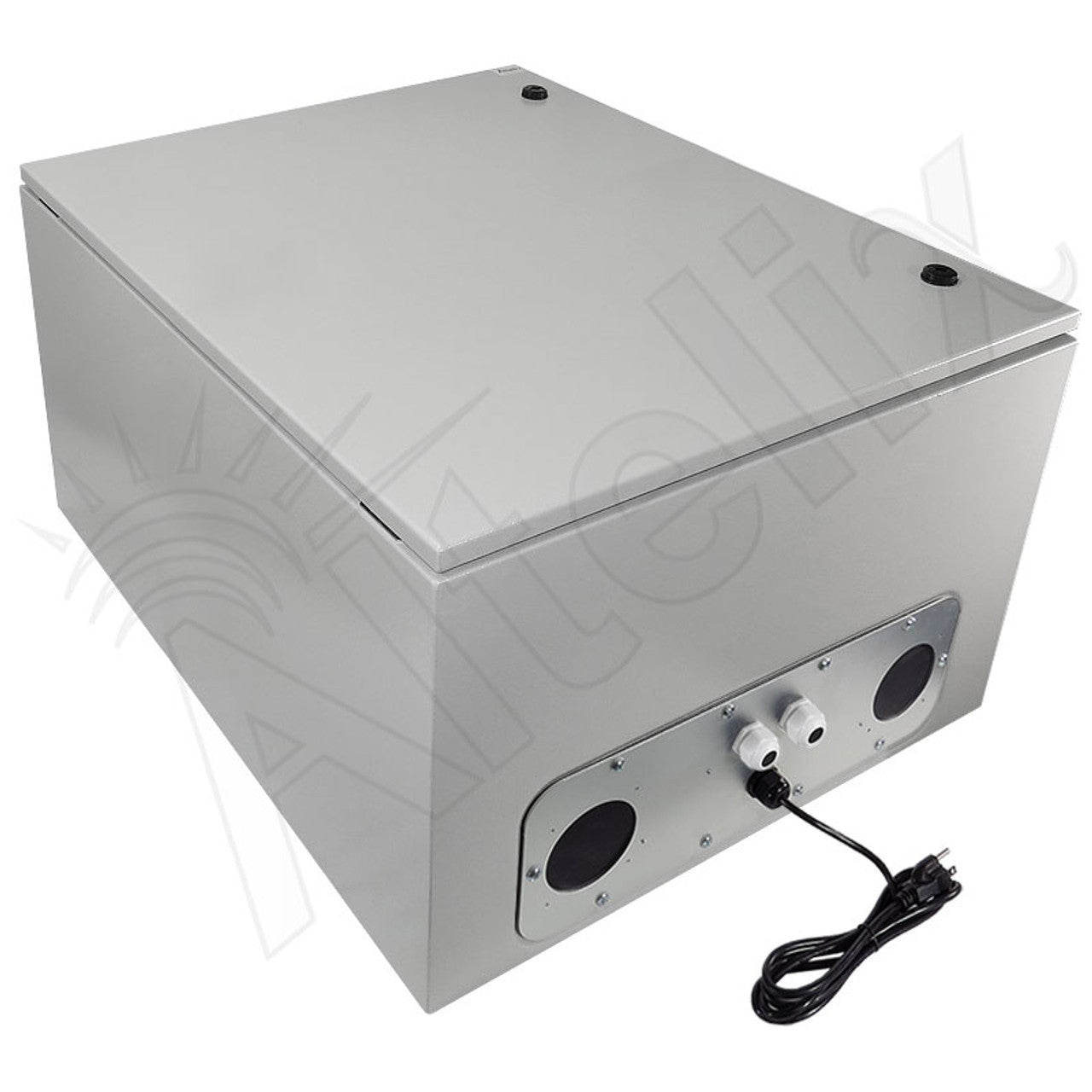 Altelix Steel Weatherproof NEMA Enclosure with 120 VAC Outlets, Power Cord & 85°F Turn-On Cooling Fan