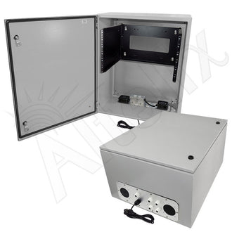 Altelix 28x24x16 Steel Weatherproof NEMA Enclosure with Heavy Duty 19" Adjustable 6U Rack Frame, Single 120 VAC Duplex Outlet, Power Cord & 85°F Turn-On Cooling Fans