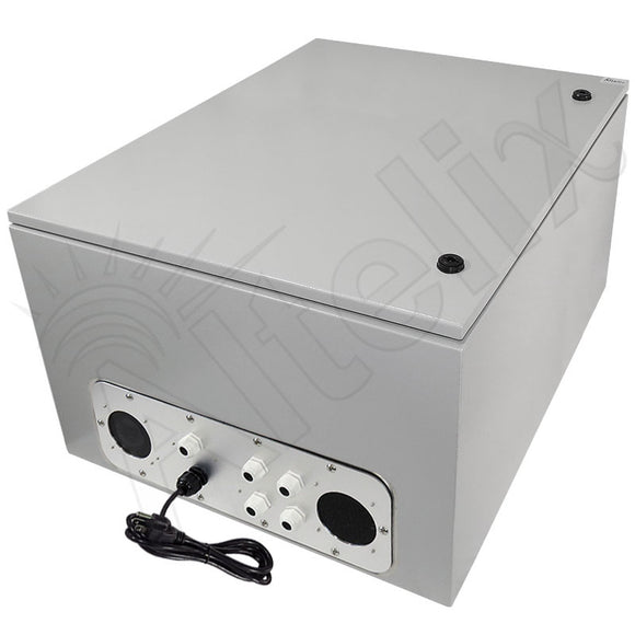 Altelix 28x24x16 Steel Weatherproof NEMA Enclosure with Heavy Duty 19" Adjustable 6U Rack Frame, Single 120 VAC Duplex Outlet, Power Cord & 85°F Turn-On Cooling Fans
