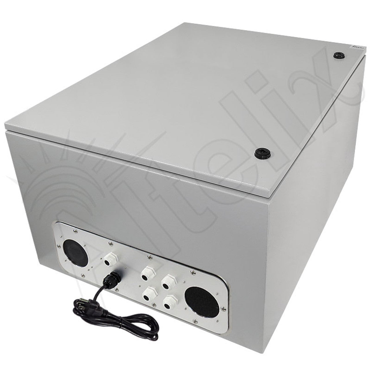 Altelix 28x24x16 19" Wide 6U Rack Steel Weatherproof NEMA Enclosure with Single 120 VAC Duplex Outlet, Power Cord & 85°F Turn-On Cooling Fans