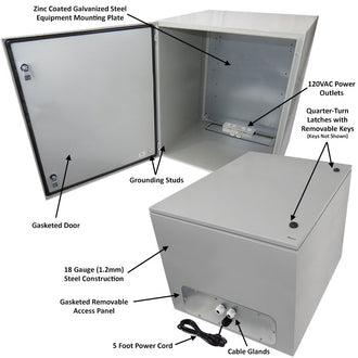 Altelix NEMA 4X Steel Weatherproof Enclosure with 120 VAC Outlets and Power Cord